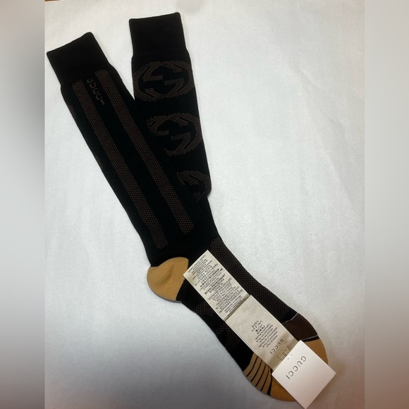 NWT Gucci Interlocking G Furia Long Socks -Black Cotton Blend Size L (26-28 cm) - Picture 2 of 7